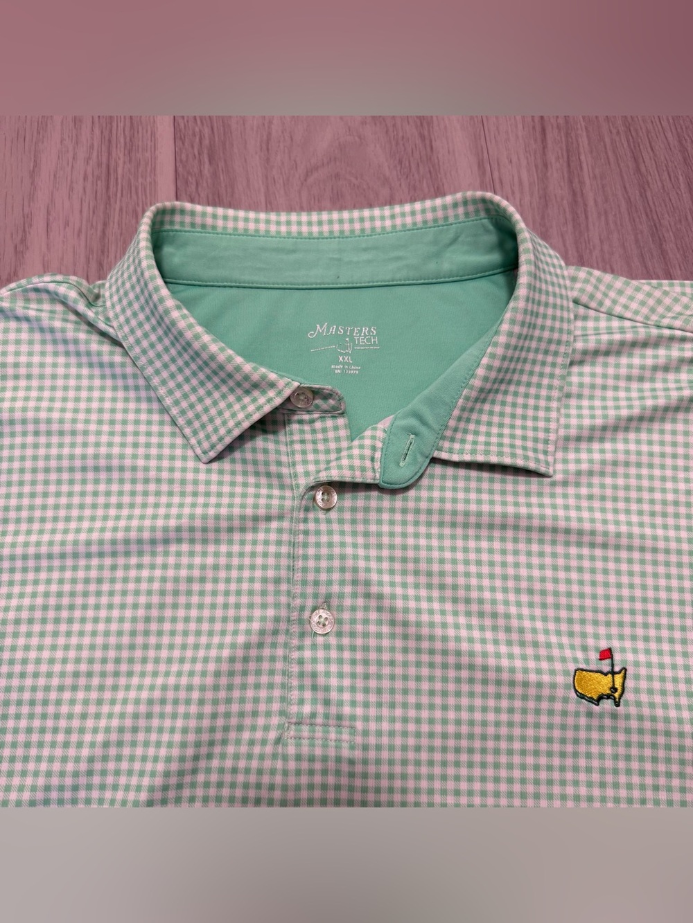Masters Tech, Masters Tournament, Green Gingham Golf Polo Shirt | Men’s XXL